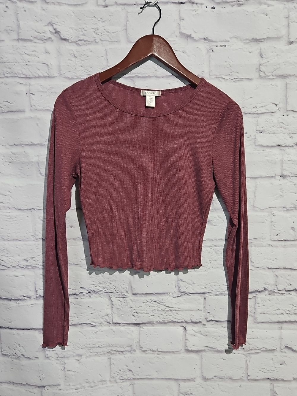 Bozzolo Dusty Mauve Ribbed Long Sleeve Crop Top